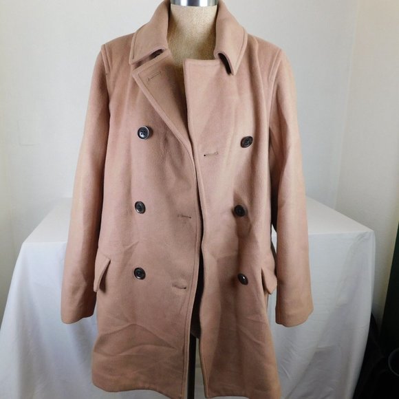 Gap Women Light Brown Pea Coat Button Double Breasted Size M Wool Blend FLAW - Picture 6 of 11